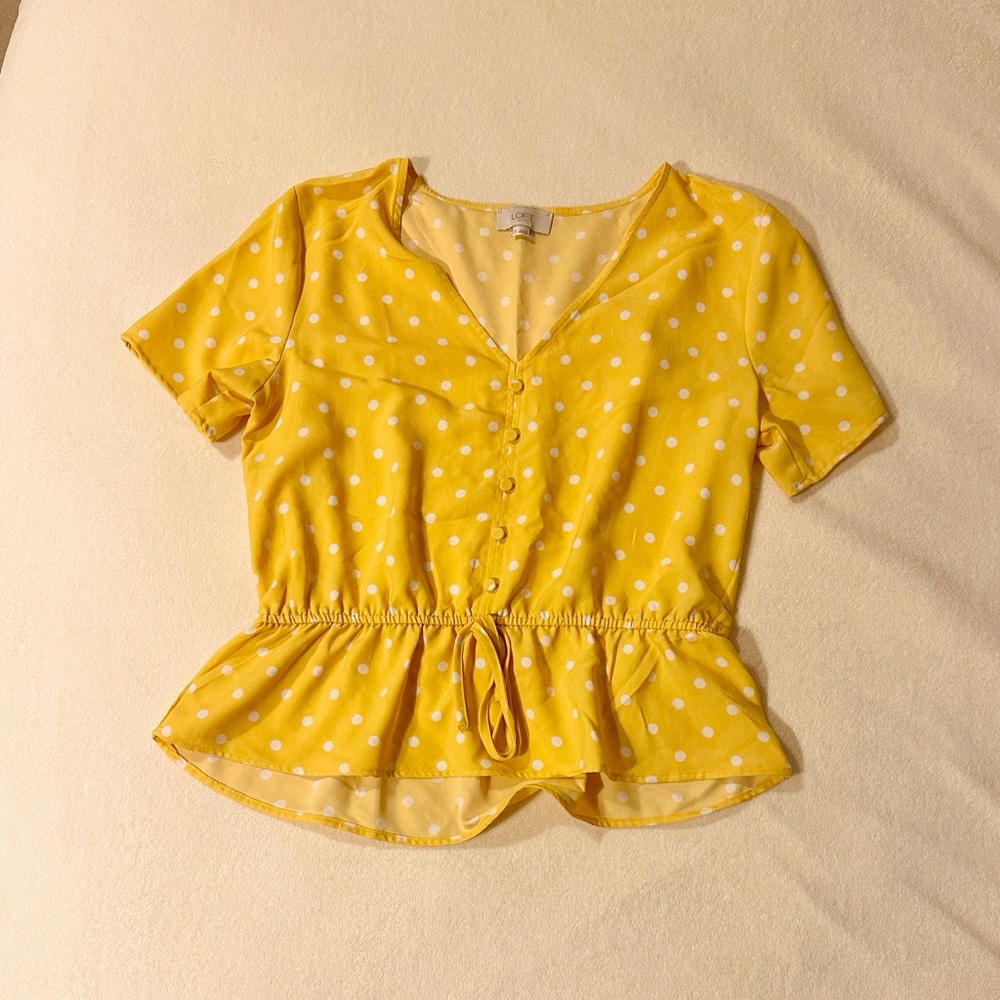LOFT Yellow Polka Dot Top